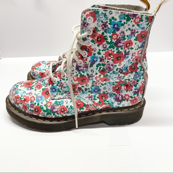 Dr. Martens 1460 Pascal White Wild Poppy Floral Lace Up Boots - Picture 3 of 6